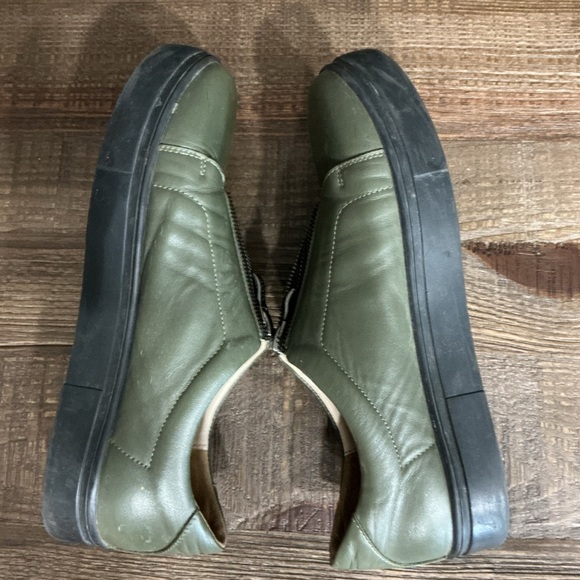 Gor Avocado Green Leather Slip-On Shoes Zipper Detail - Picture 8 of 11